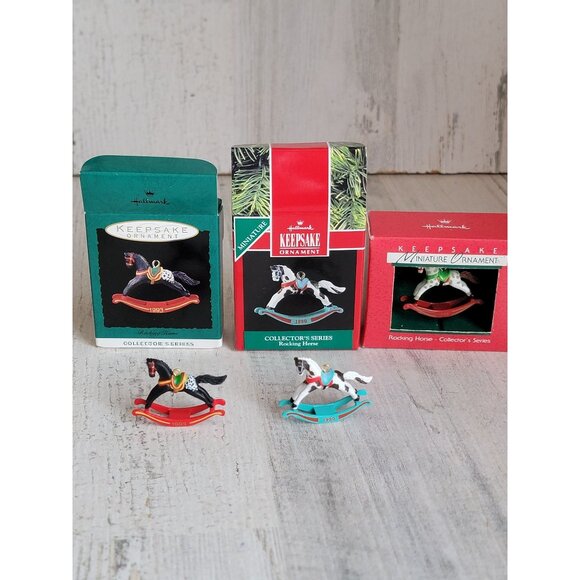 Hallmark vintage miniature rocking horse ornament Xmas set - Picture 1 of 6